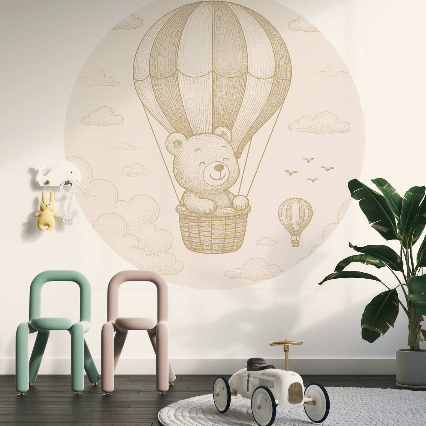 Behangcirkel Beer in Luchtballon