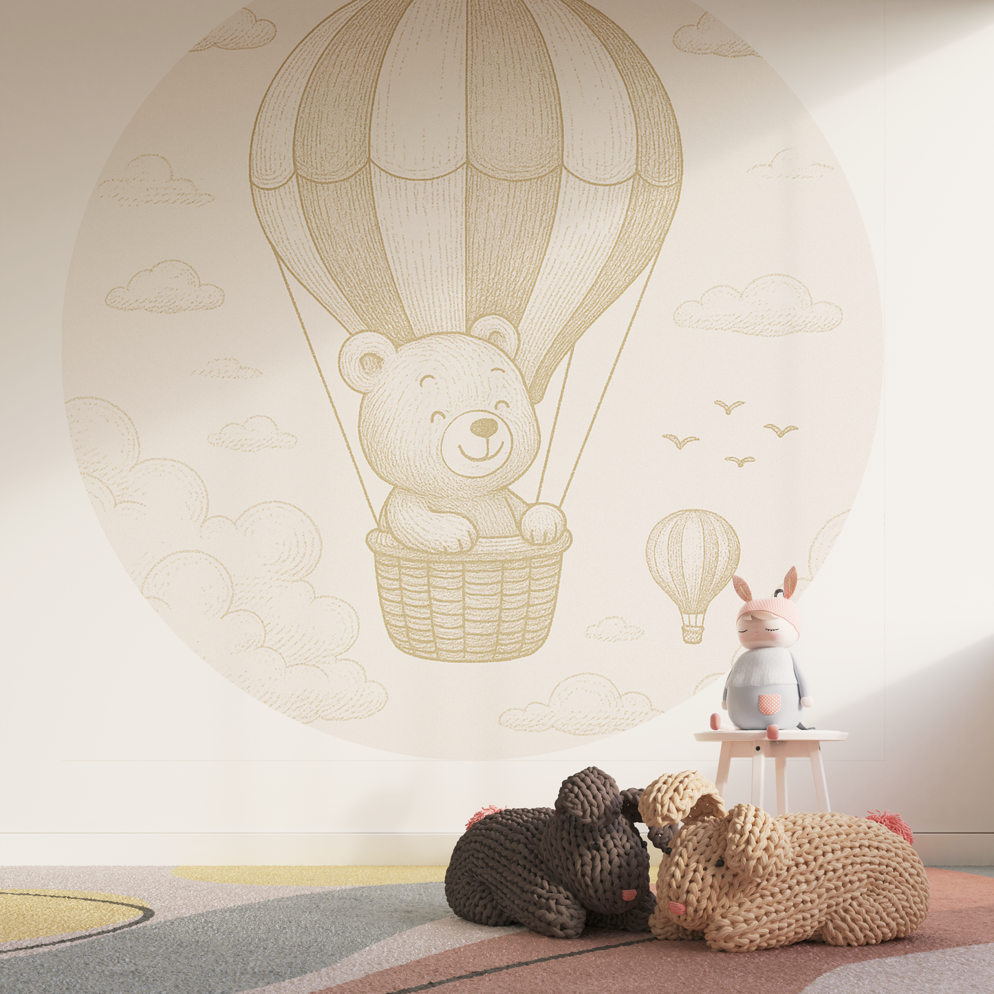 Behangcirkel Beer in Luchtballon