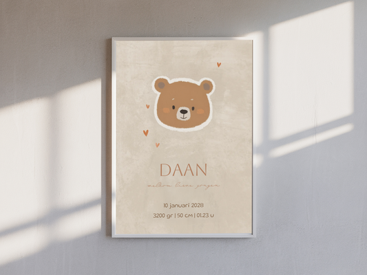 Geboorteposter jongen met beer