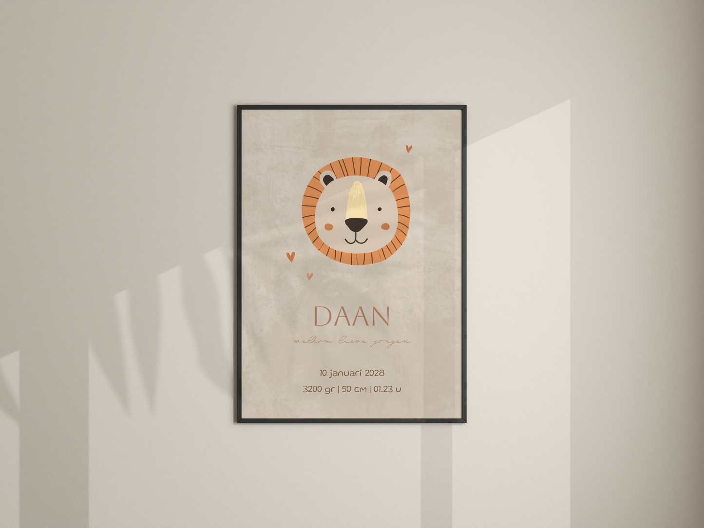 Geboorteposter jongen met leeuw