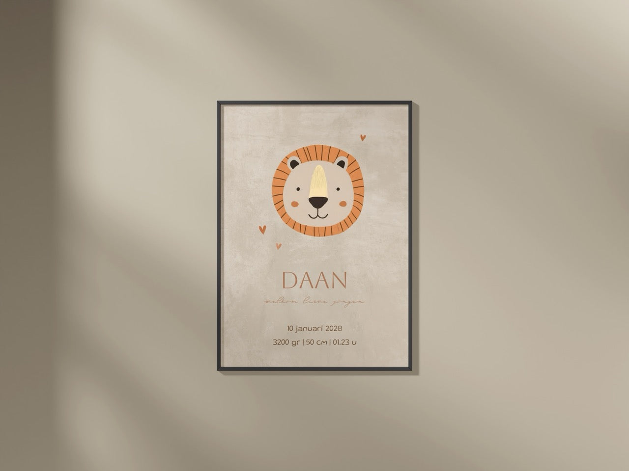 Geboorteposter jongen met leeuw