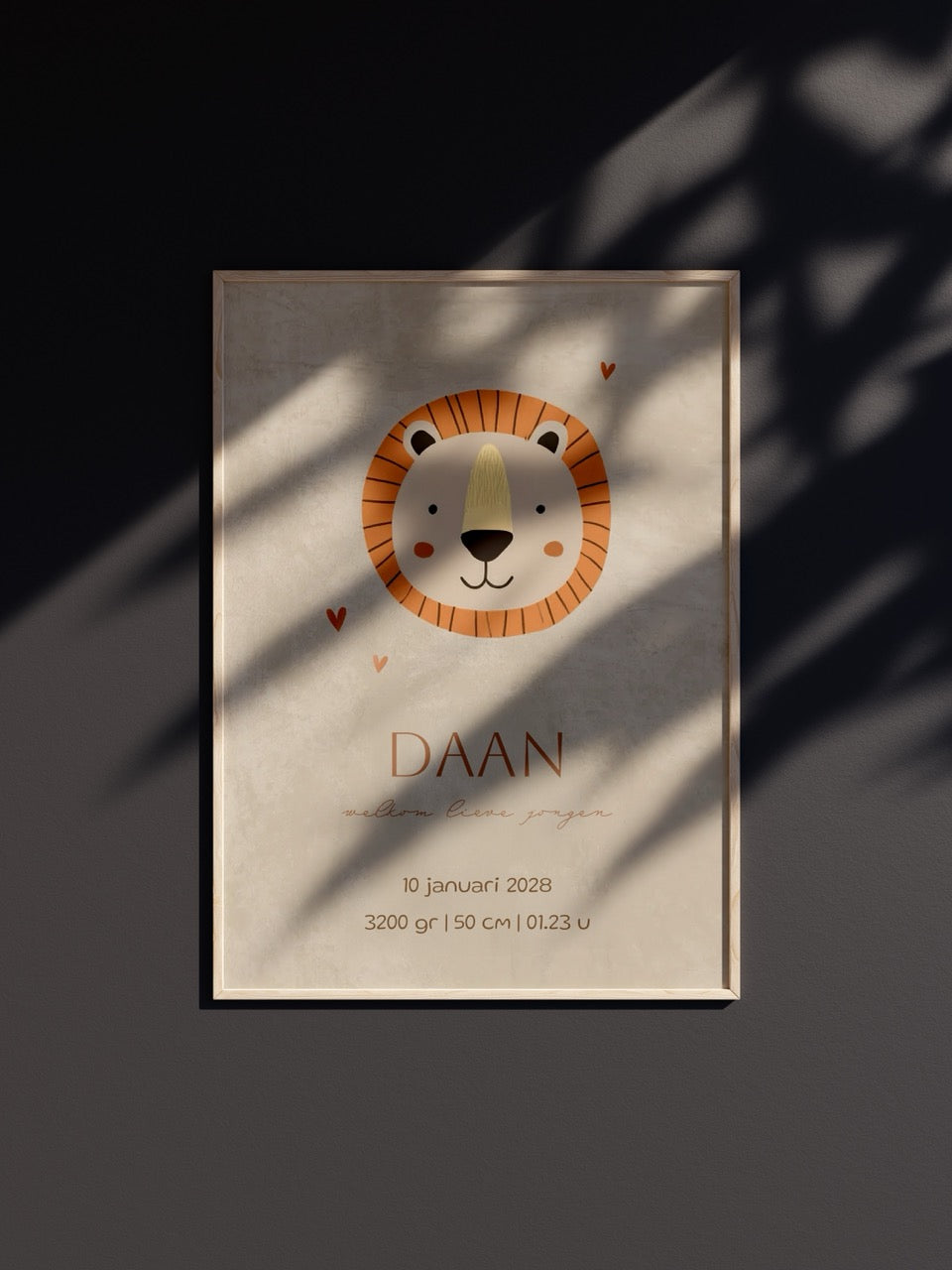 Geboorteposter jongen met leeuw