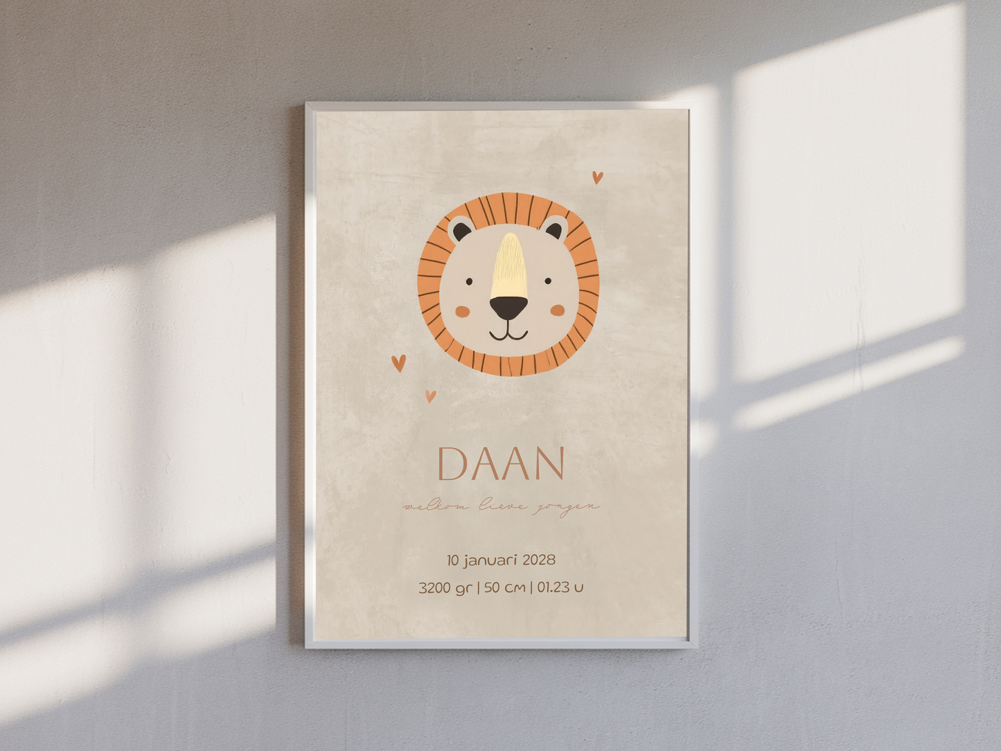Geboorteposter jongen met leeuw