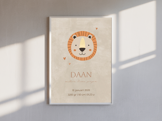 Geboorteposter jongen met leeuw