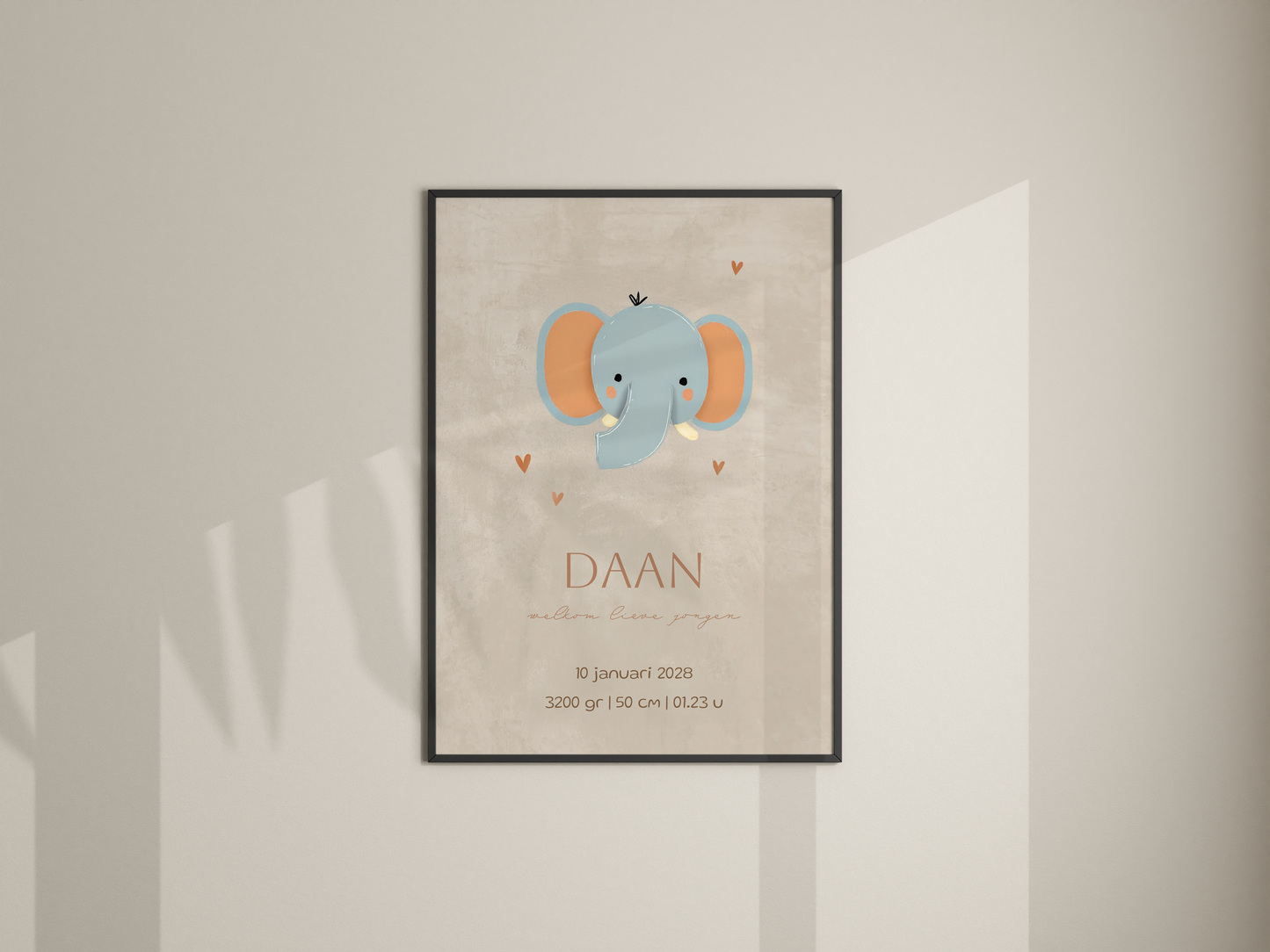 Geboorteposter jongen met olifant