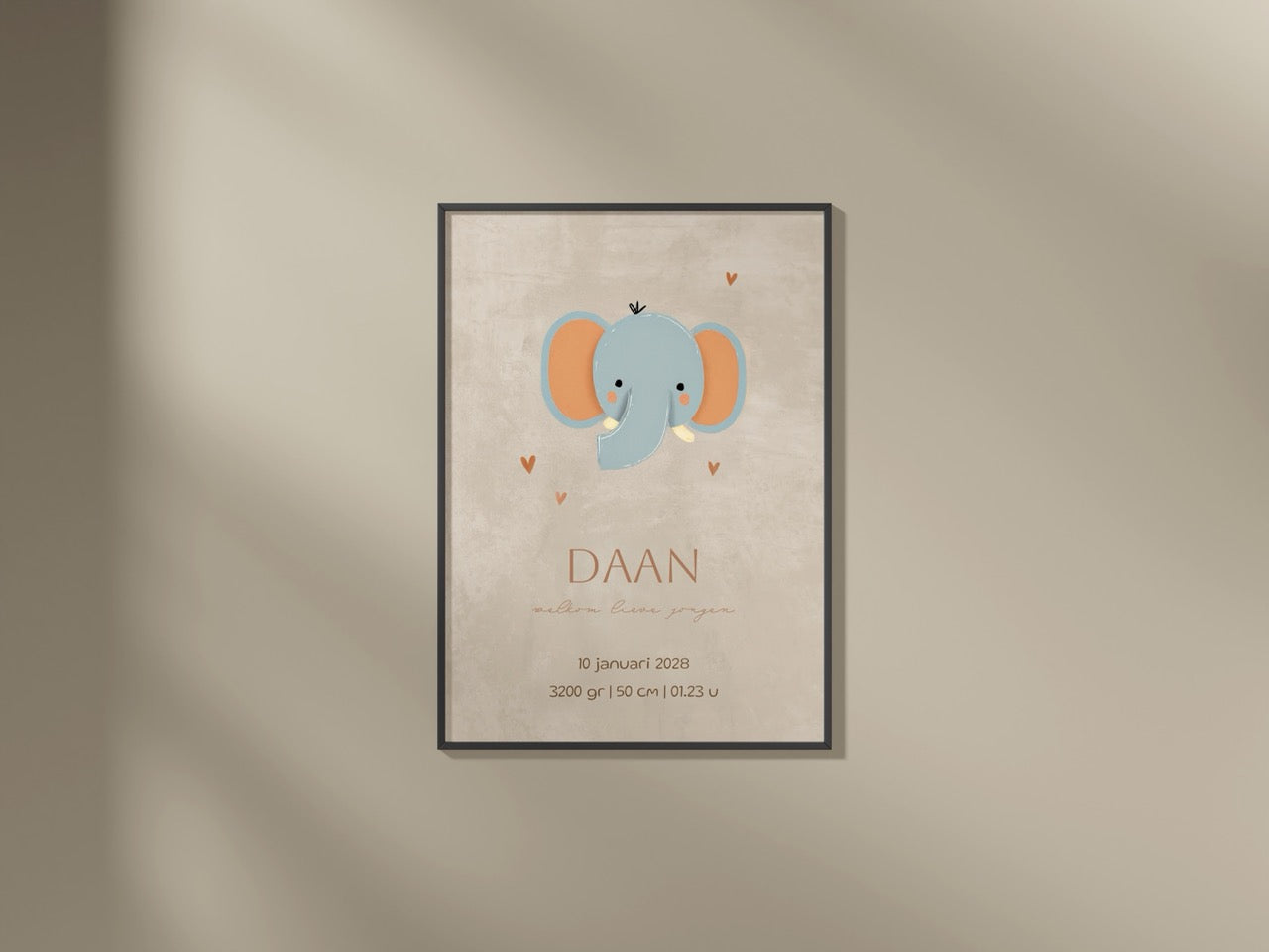 Geboorteposter jongen met olifant