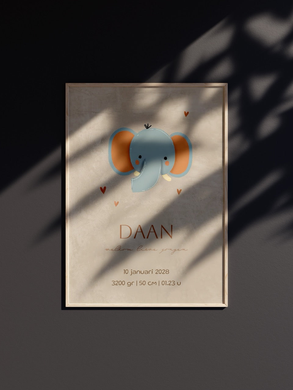 Geboorteposter jongen met olifant