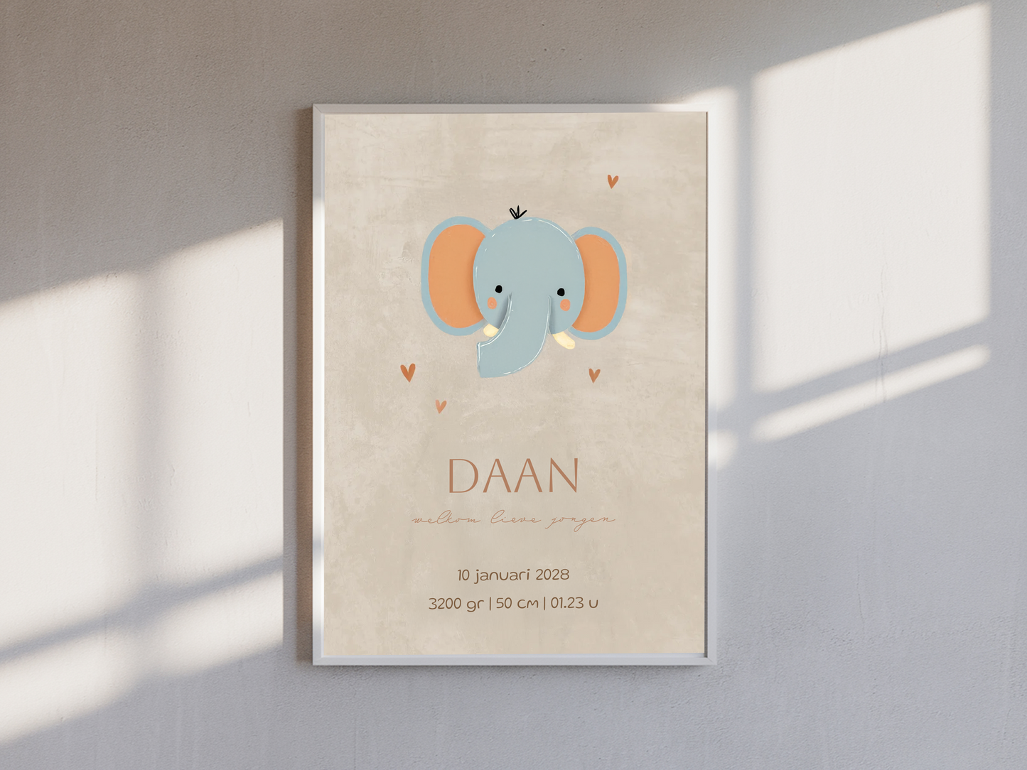 Geboorteposter jongen met olifant