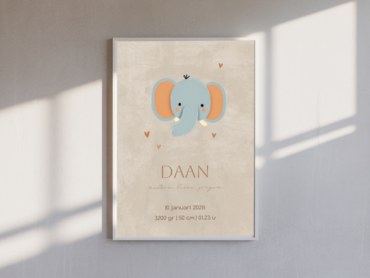 Geboorteposter jongen met olifant