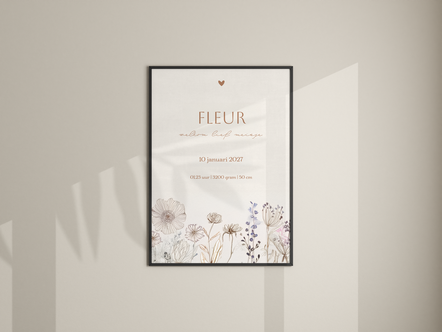 Geboorteposter meisje met veldbloemen