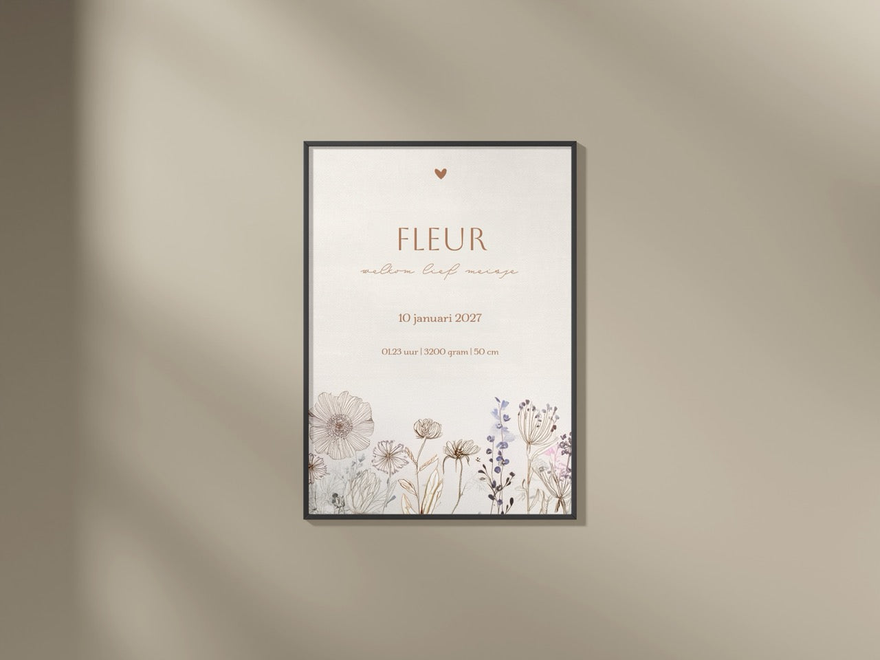 Geboorteposter meisje met veldbloemen