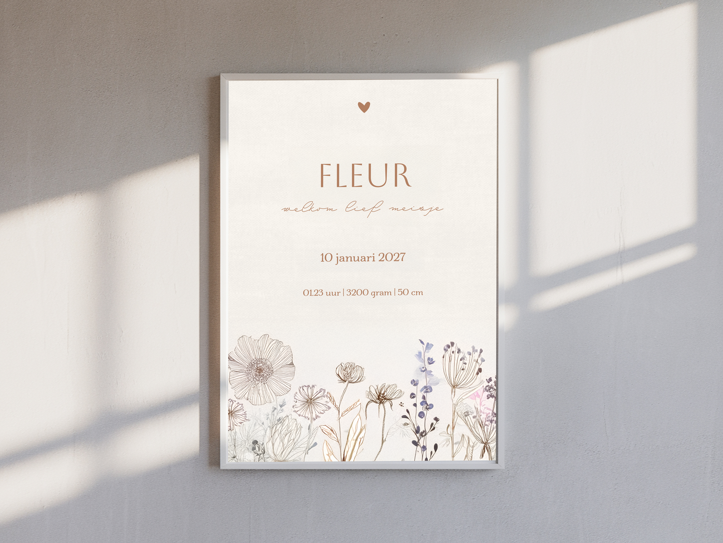 Geboorteposter meisje met veldbloemen