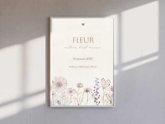 Geboorteposter meisje met veldbloemen