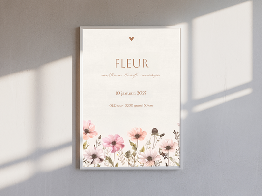 Geboorteposter meisje met veldbloemen 2
