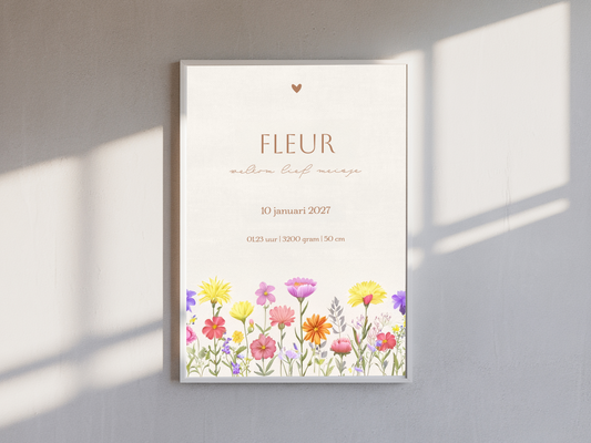 Geboorteposter meisje met veldbloemen 3