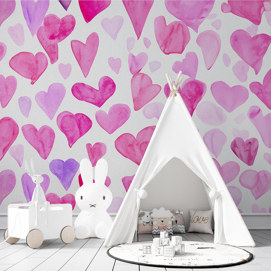 Watercolor Hearts Pink