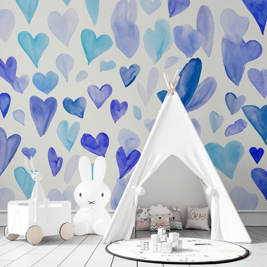 Watercolor Hearts Blue