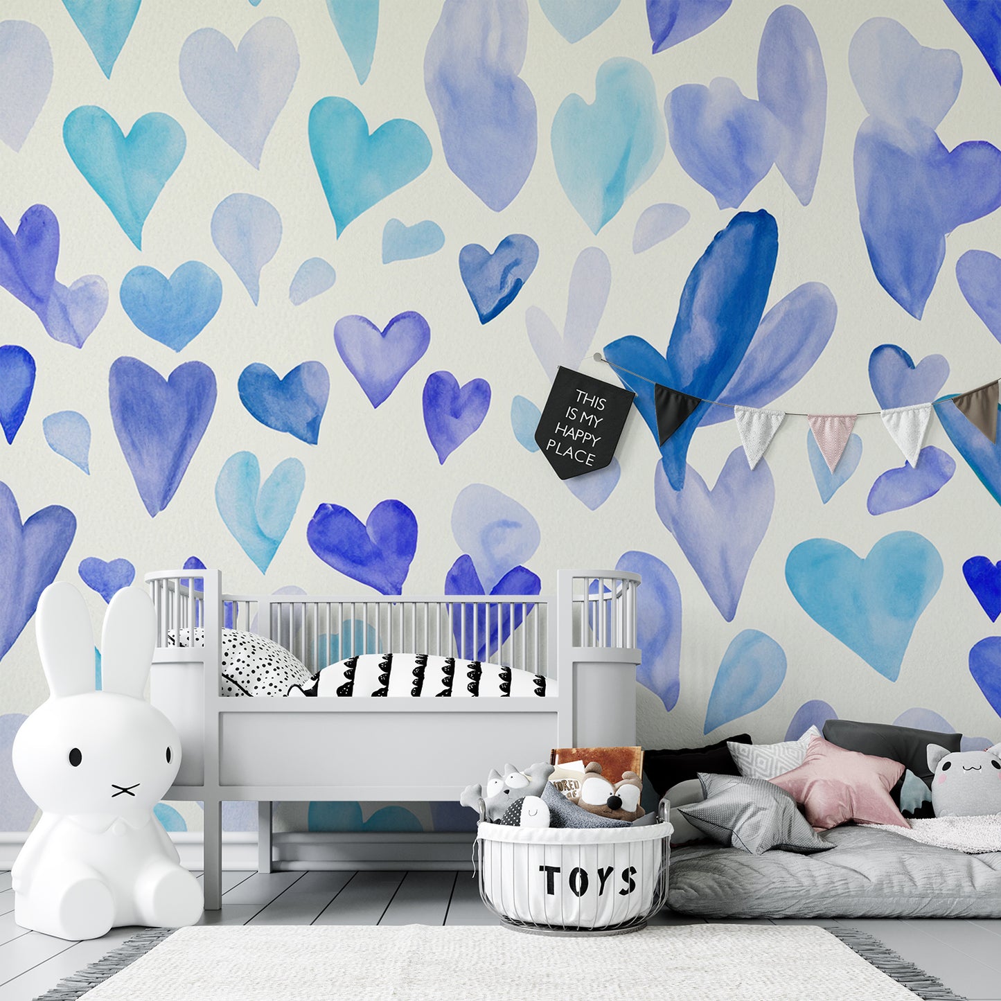 Watercolor Hearts Blue