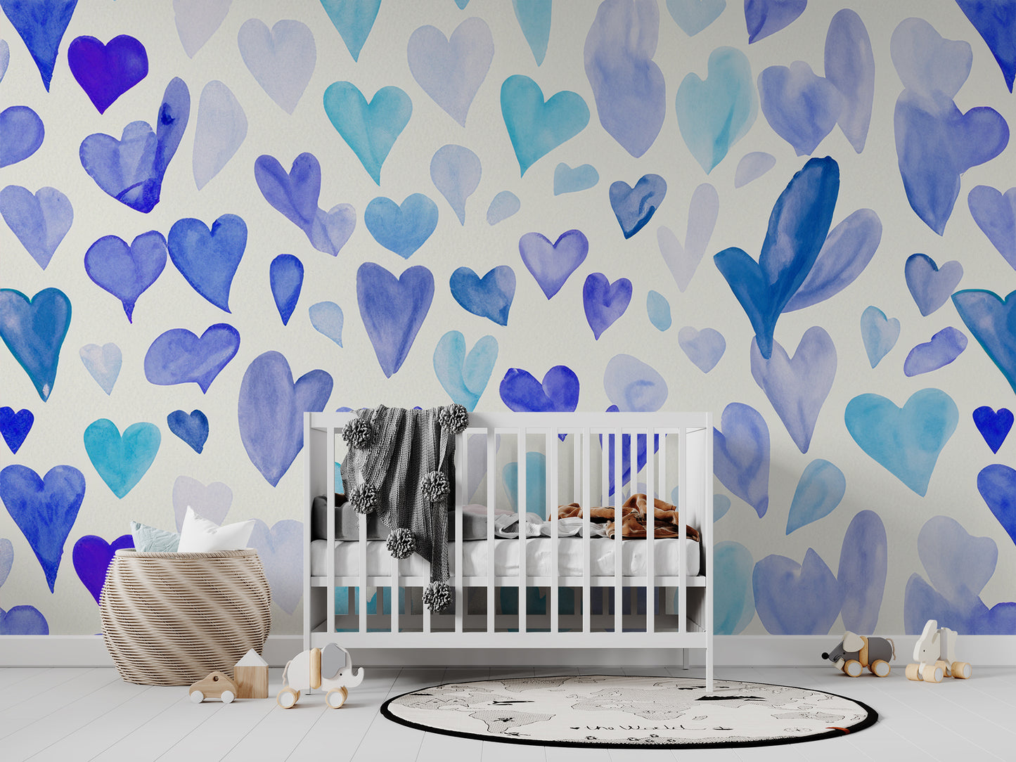 Watercolor Hearts Blue